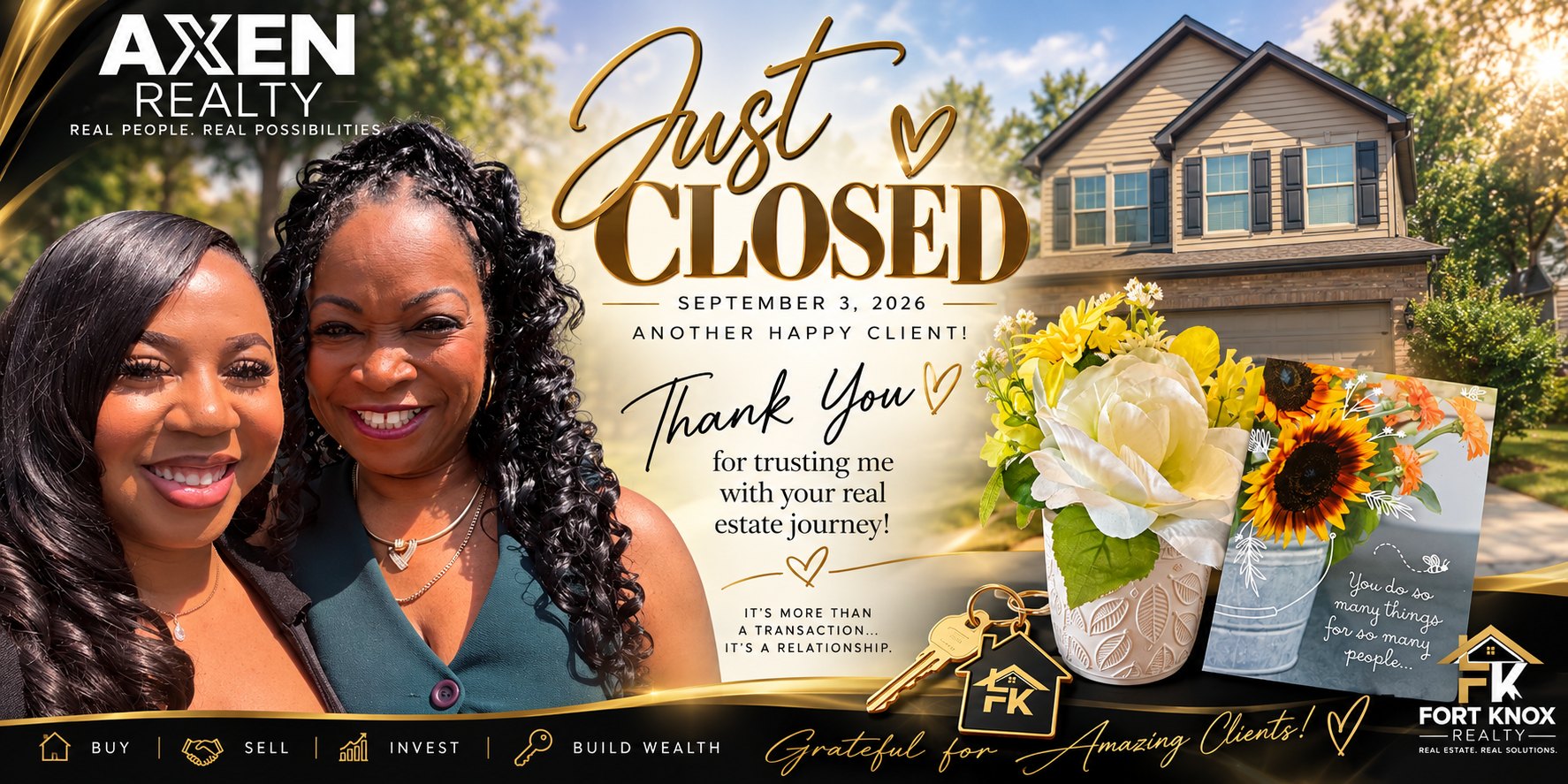 Just Closed September 3, 2026. LaTonia Knox with her seller client in front of the home she sold in Metro Atlanta, Georgia.